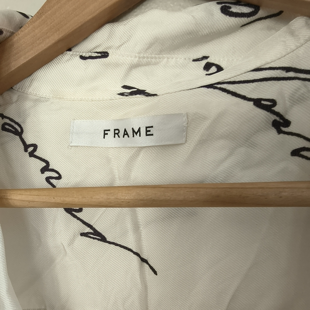 Silky Frame Script Writing Button Down Shirt Small - image 3